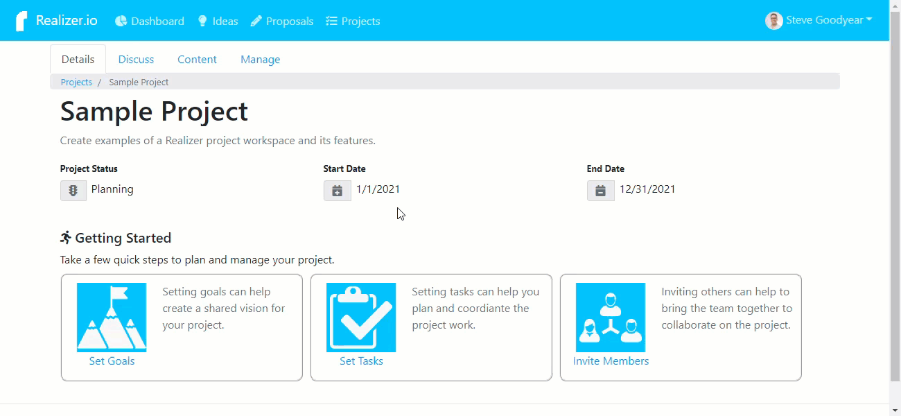 Managing project goals demo