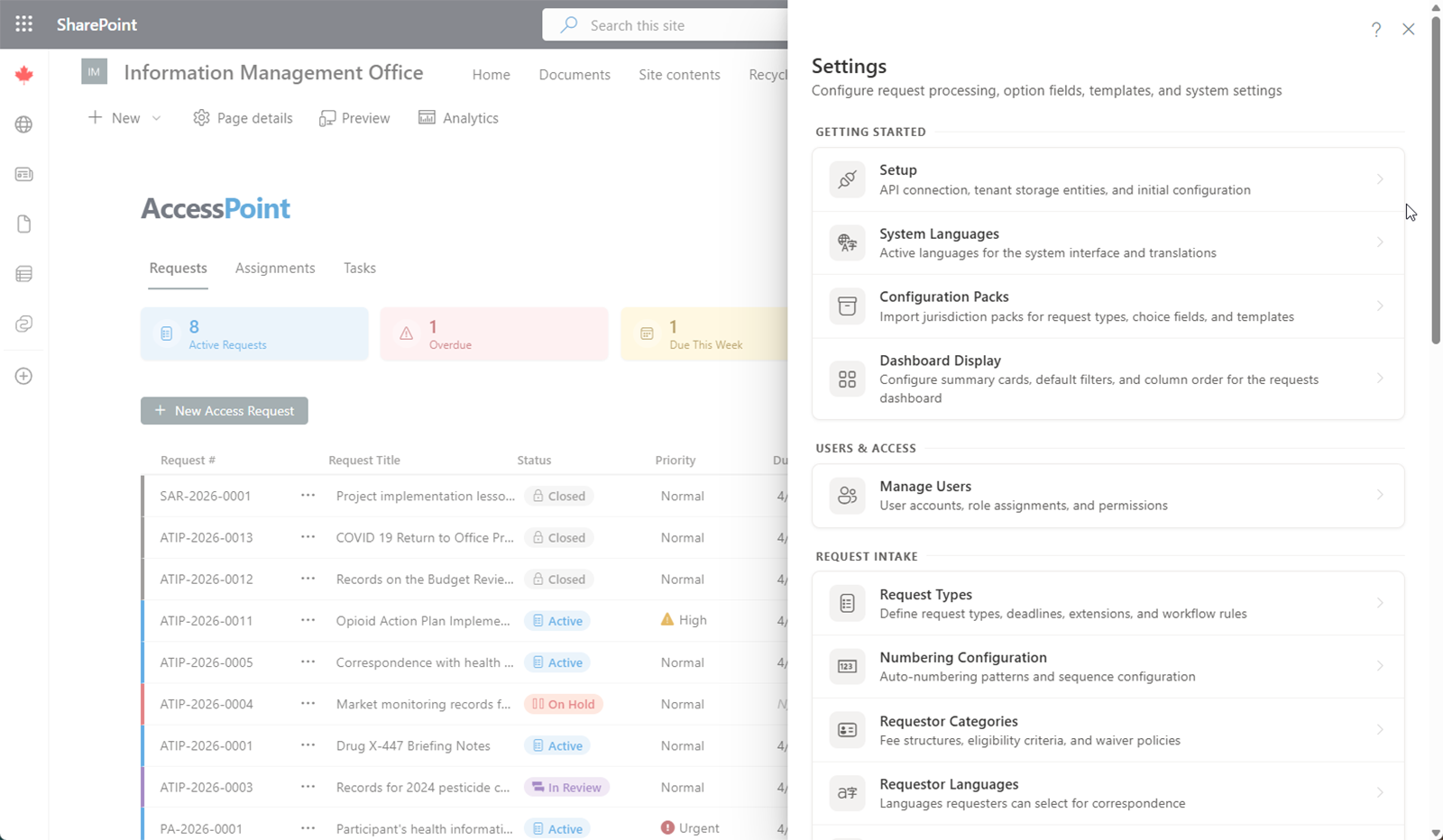 Admin Settings panel