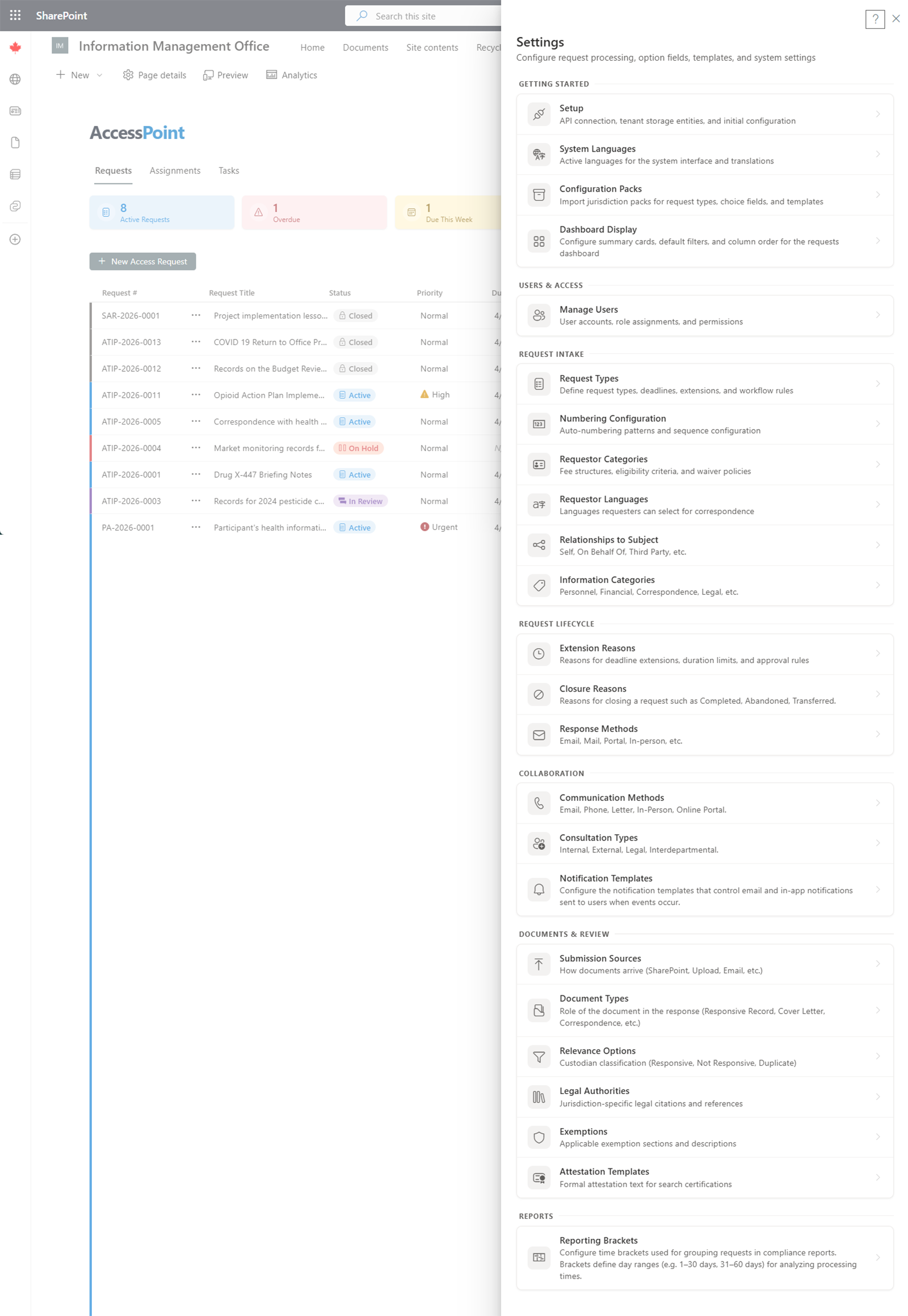 Settings panel