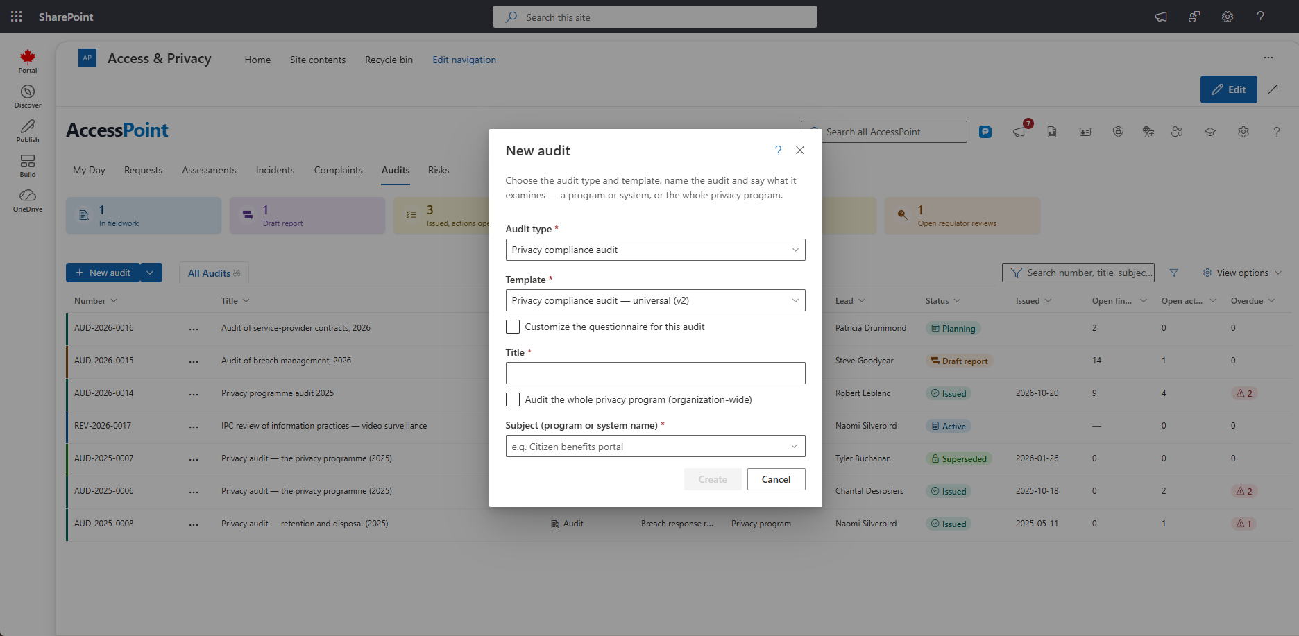 The New audit dialog