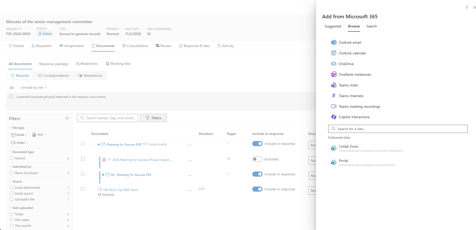 Teams meeting recordings in the Add from Microsoft 365 picker