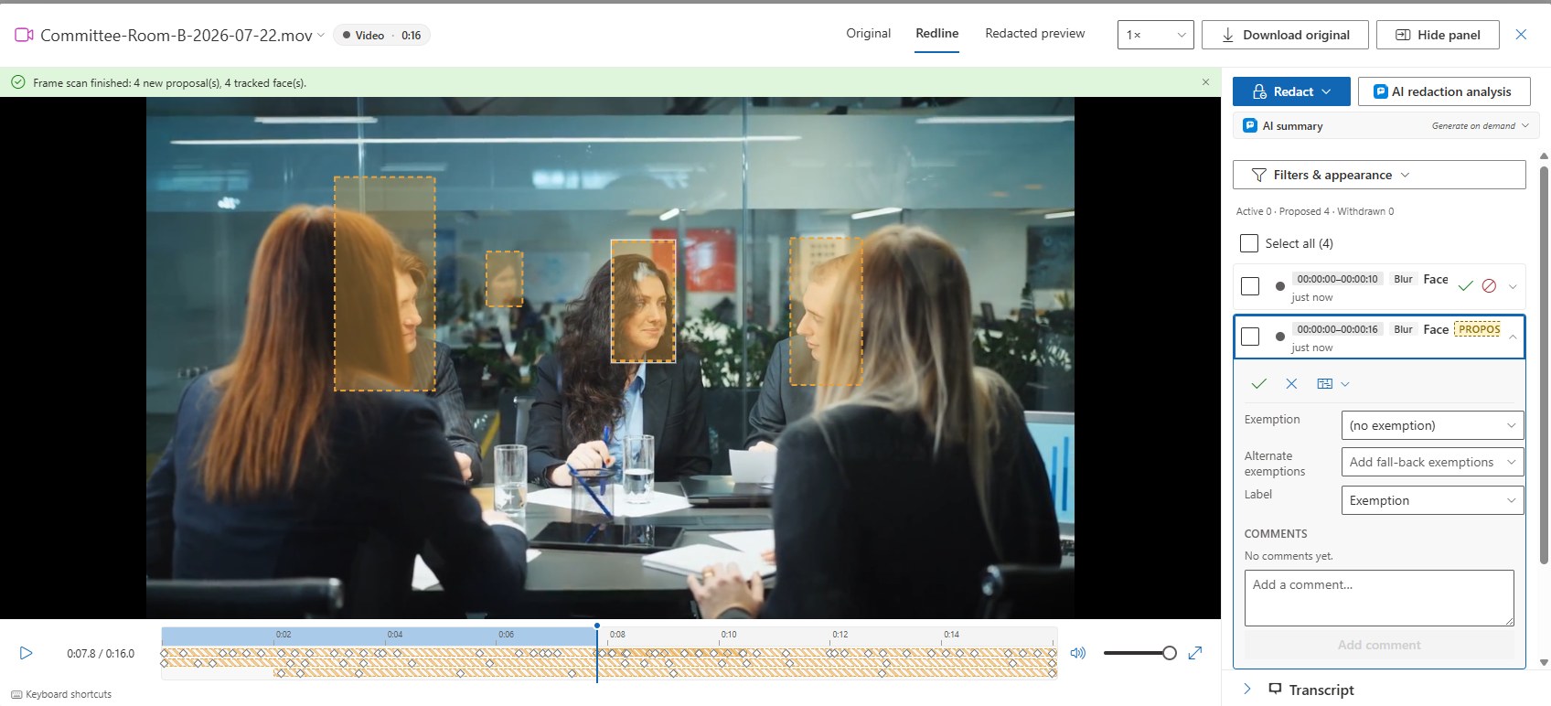 Detected faces waiting for review as tracked proposals