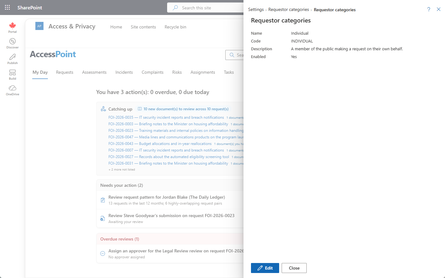 the details view for one category — its name, code, description, and whether it is enabled