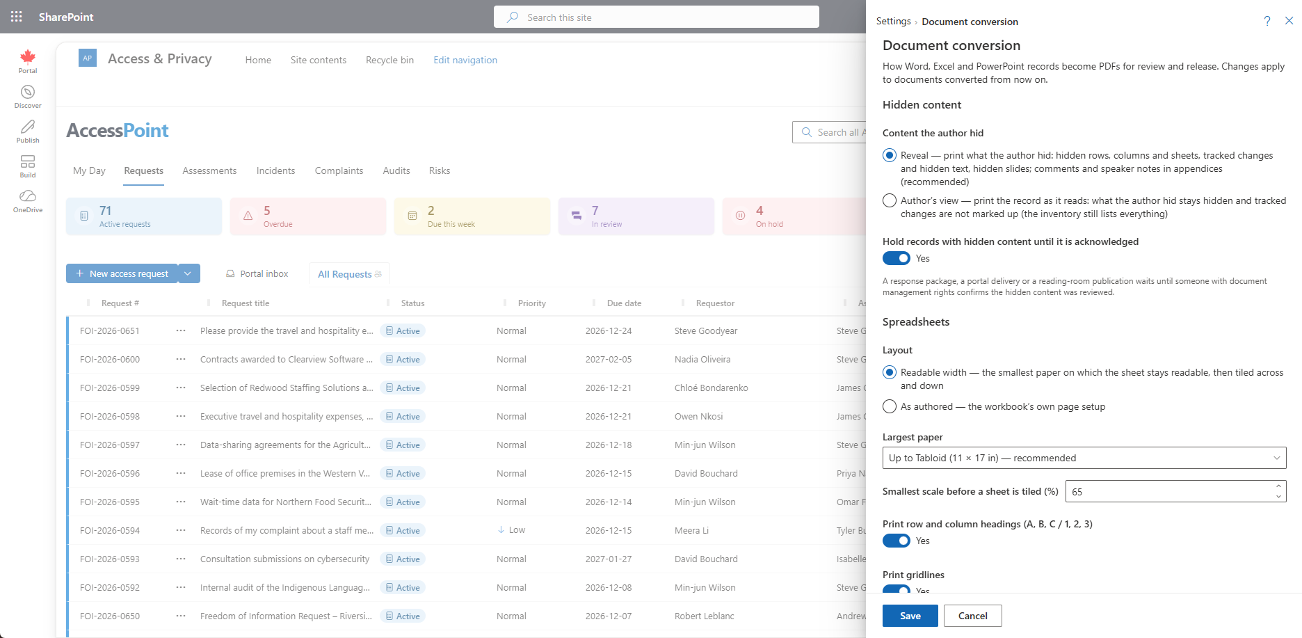 The Document conversion settings