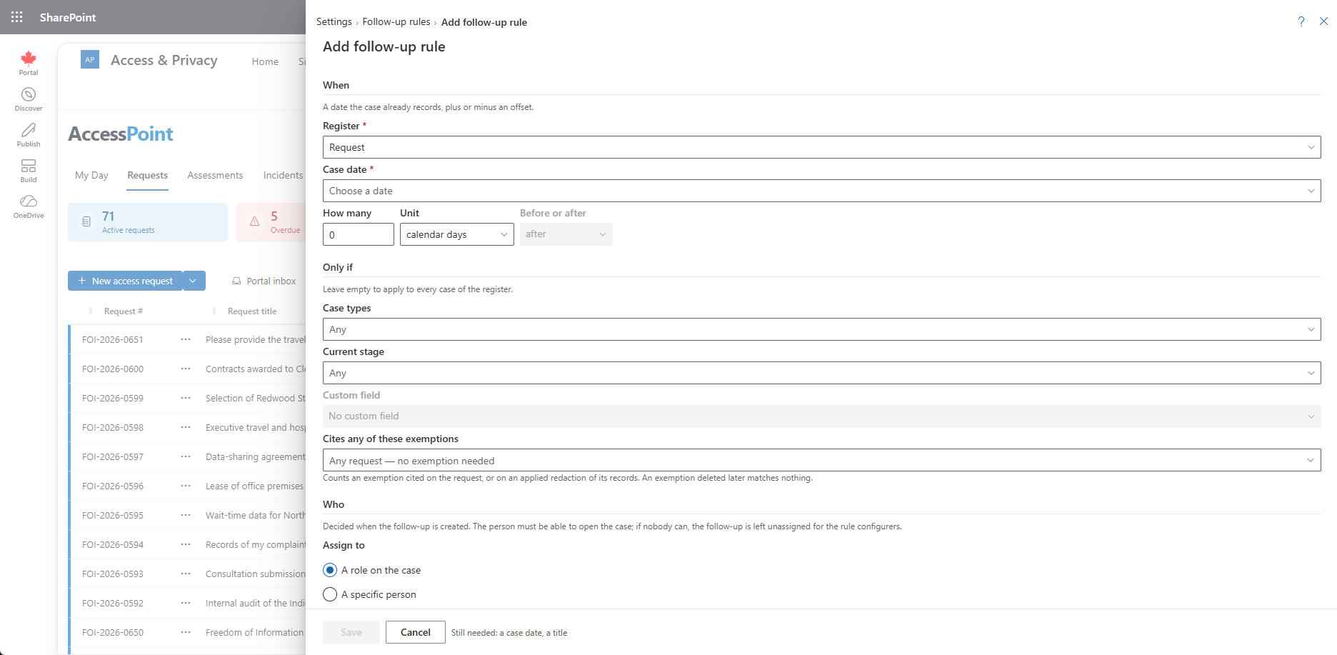 The Add follow-up rule editor: When, Only if and Who