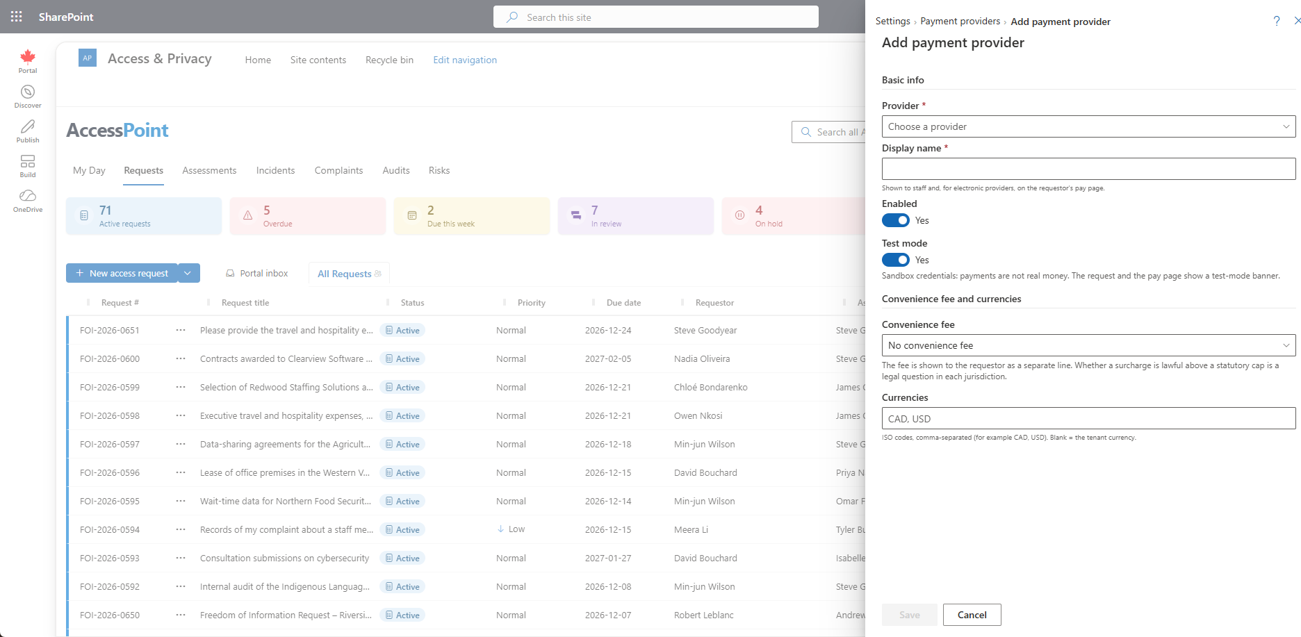 The Add payment provider form