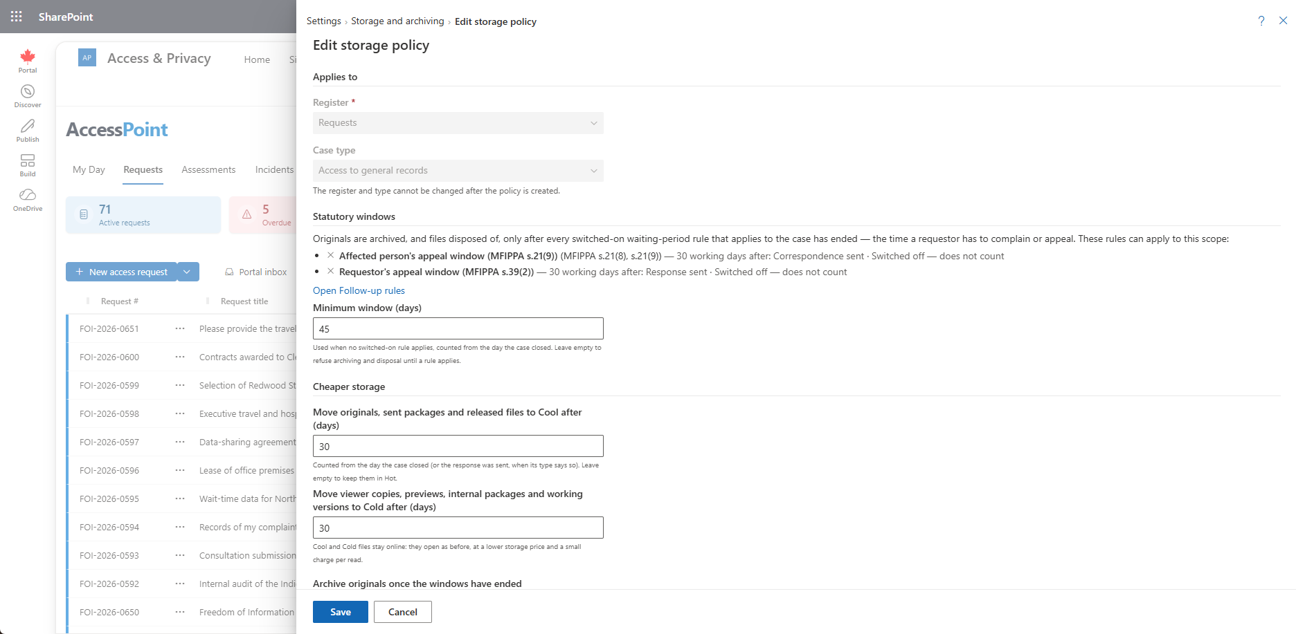 Editing a storage policy: the statutory windows, the minimum window and the cheaper storage tiers