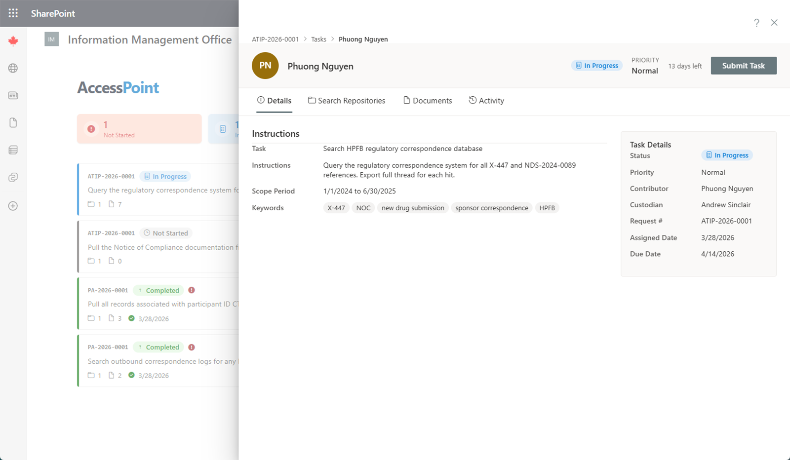 Task detail view