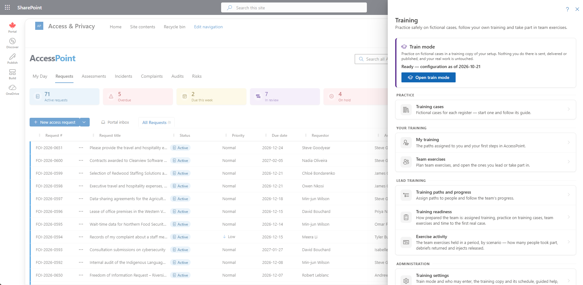 The Training hub with the Train mode card and the Practice, Your training and Lead training rows