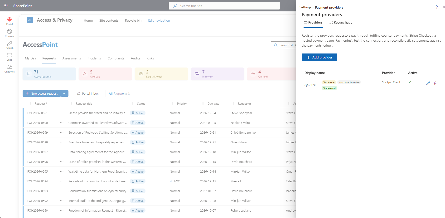 The Payment providers settings with a Stripe Checkout provider in test mode